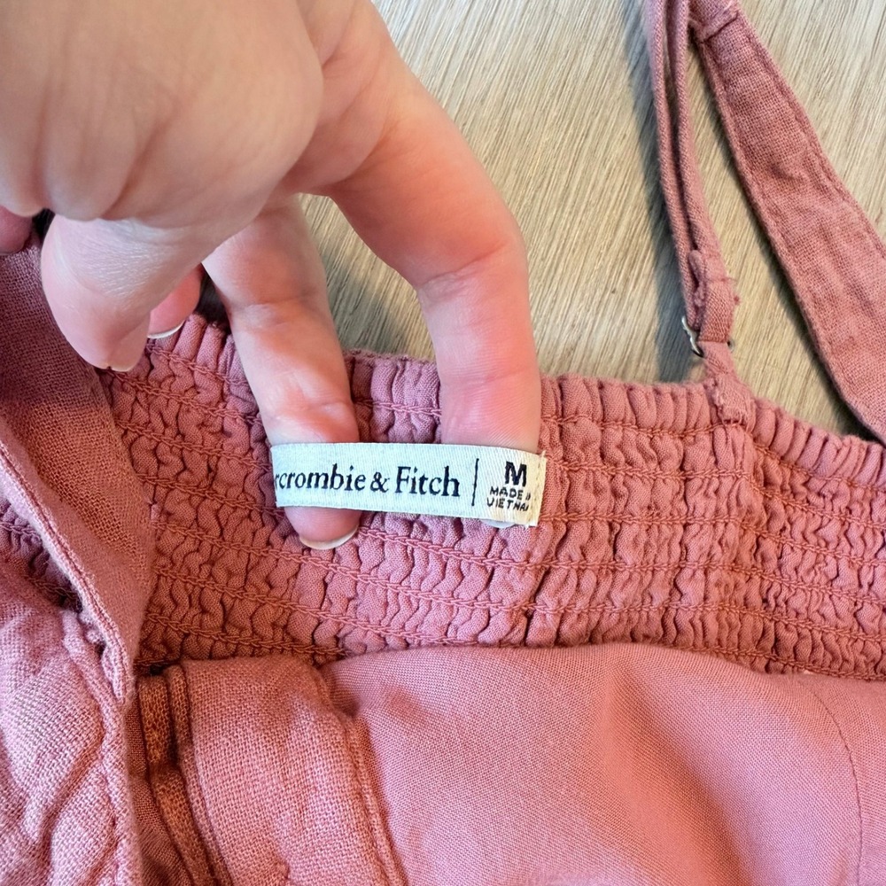 Abercrombie & Fitch Linen Blend Button Front Smocked Cami Top Pink Womens Medium - Picture 4 of 6
